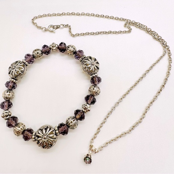 Vintage Amethyst crystal bracelet & Mystic Topaz necklace - Picture 8 of 10